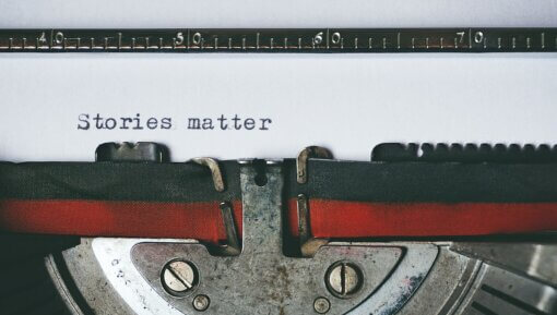 Stories Matter written on a typewriter