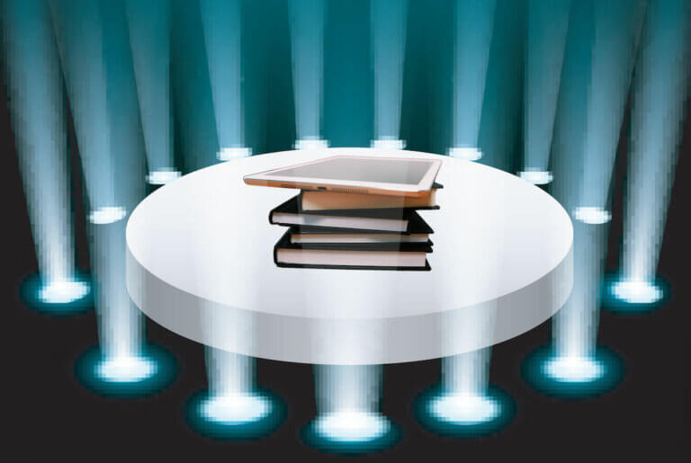 Books on a Platform in the Lights