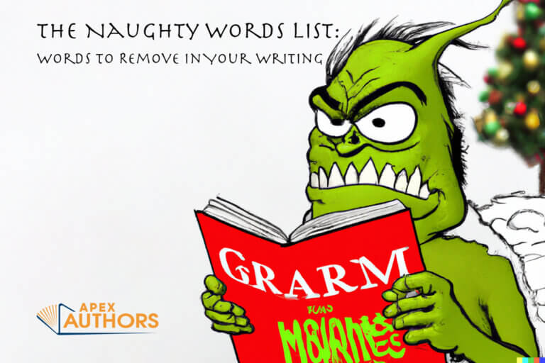 The Naughty Words List: Words to replace in your writing - a grinchy creature reading a grammar book