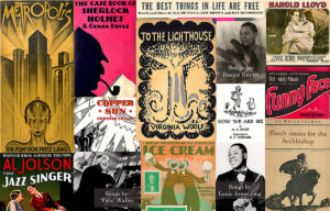 A montage of the covers of works entering the public domain in 2023