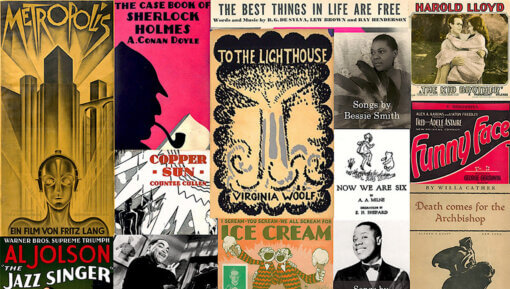 A montage of the covers of works entering the public domain in 2023