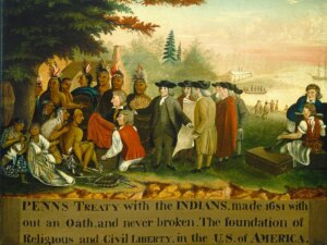 A painting of Penn's treaty with the Indians