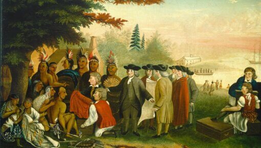 A painting of Penn's treaty with the Indians