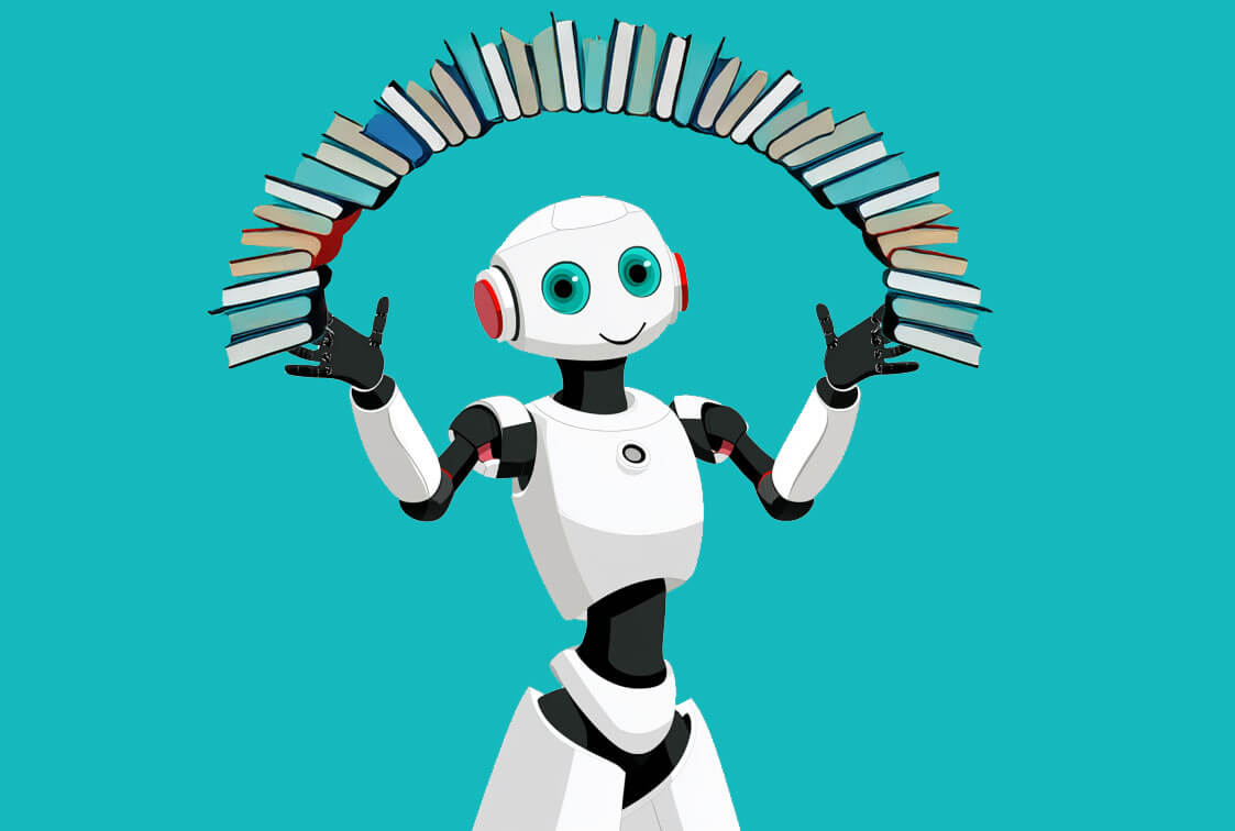 Robot with book rainbow