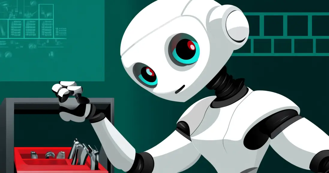 Maineblaine a robot looking through a toolbox 341f7da1 19a7 49a4 ba5a faa7617f86b6