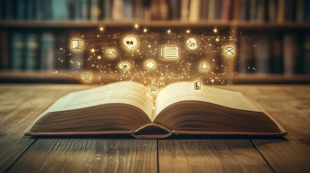 Maineblaine open hardcover book lying on a wooden table. Sma f586a8b7 6c89 4d87 b0b7 8e3073d0693a