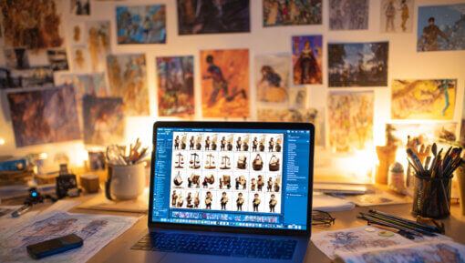 maineblaine_a_creative_authors_workspace_with_a_laptop_showin_380ef925-5f15-4efd-a163-fcf965c639d2_0