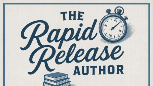 The Rapid Release Author. An image of the title with a stopwatch in the top right corner and a stack of books below the title.