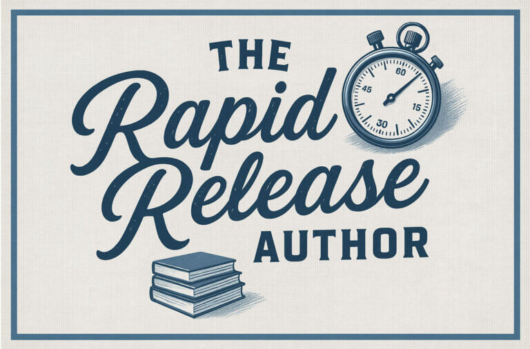 The Rapid Release Author. An image of the title with a stopwatch in the top right corner and a stack of books below the title.