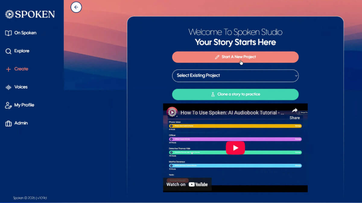 A screenshot of Spoken Studio's interface.