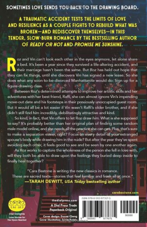 Back cover for "No Matter What" by Cara Bastone, featuring a flipped and muted image of the front cover illustration of an apartment building, but without the people, and the blurb over top.