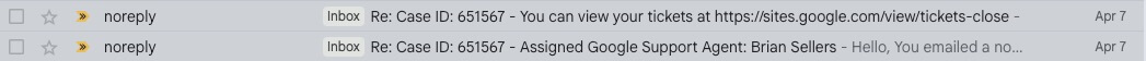 A screenshot of 2 emails from Google in a GMail inbox.