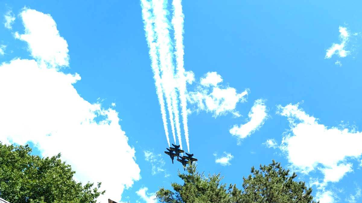 Blue Angels flying overhead in mid-2026.